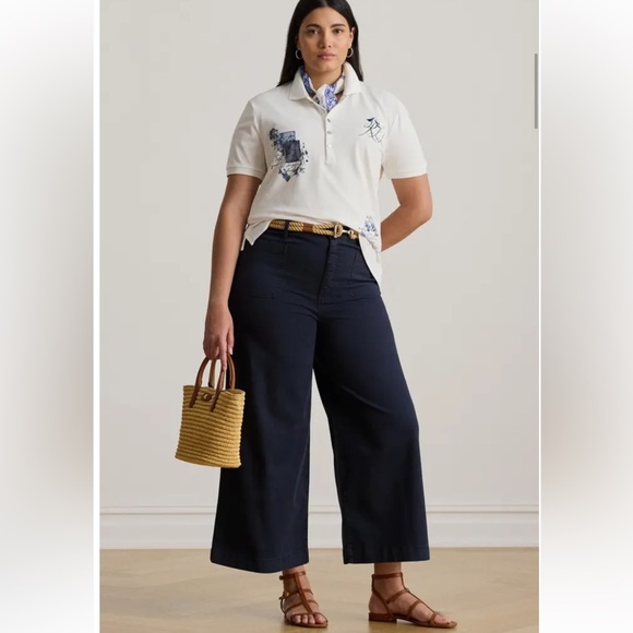 NWT Lauren Ralph Lauren Patch Pocket Crop Wide Leg Twill Chinos in Navy
